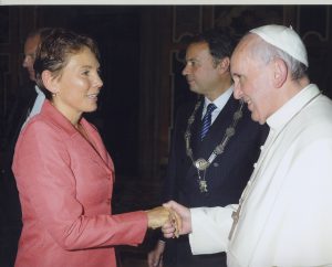 Reggie Littlejohn met Pope Francis in October 2013.  She was named one of the “Top 10” People of 2013 by Inside the Vatican magazine. 
